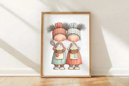 Whimsical Festive Best Friend Clipart PNG Bundle | Cute Watercolor Best Friends Christmas Clipart
