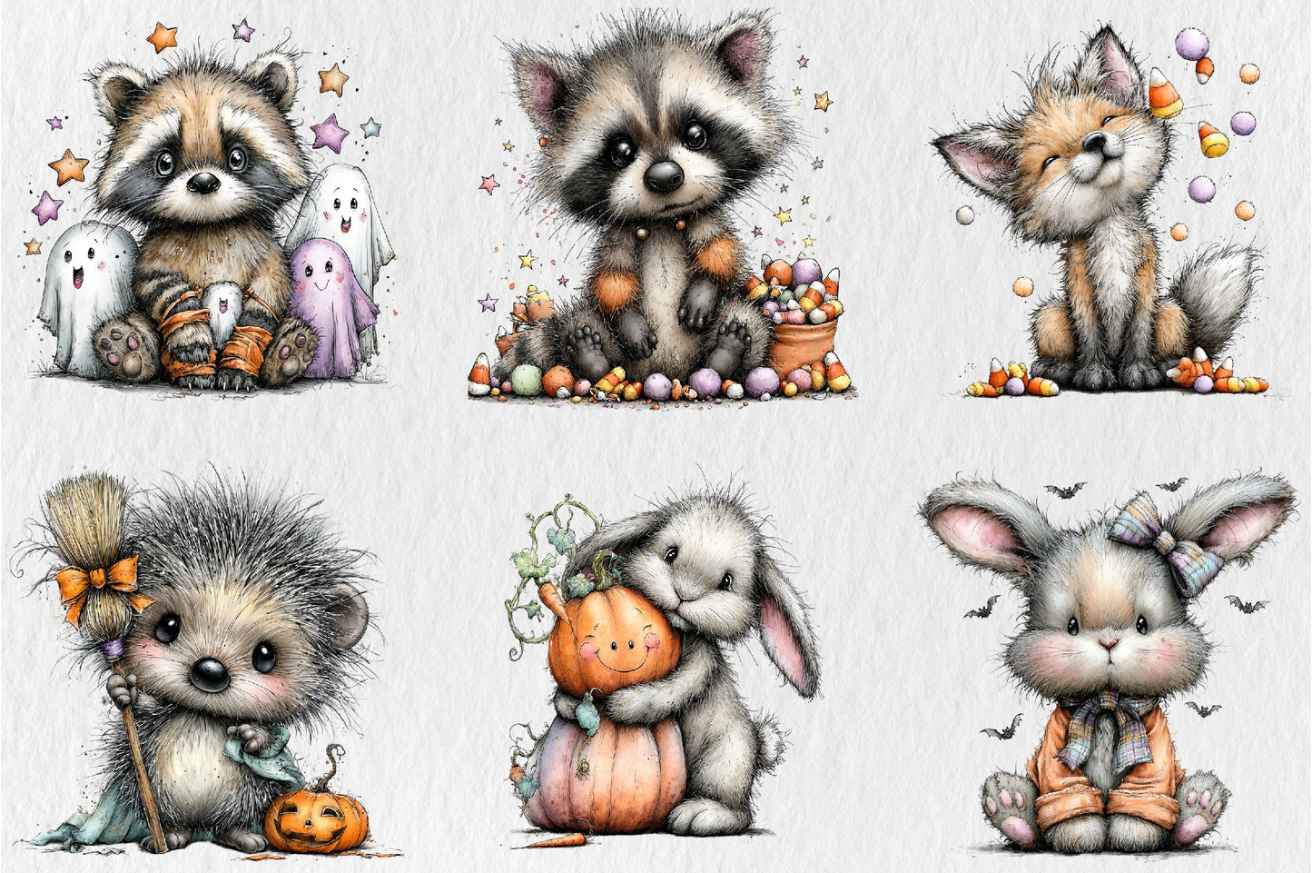 Whimsical Funny Animals Halloween Clipart PNG Bundle
