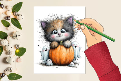Whimsical Funny Cats Halloween Clipart PNG Bundle