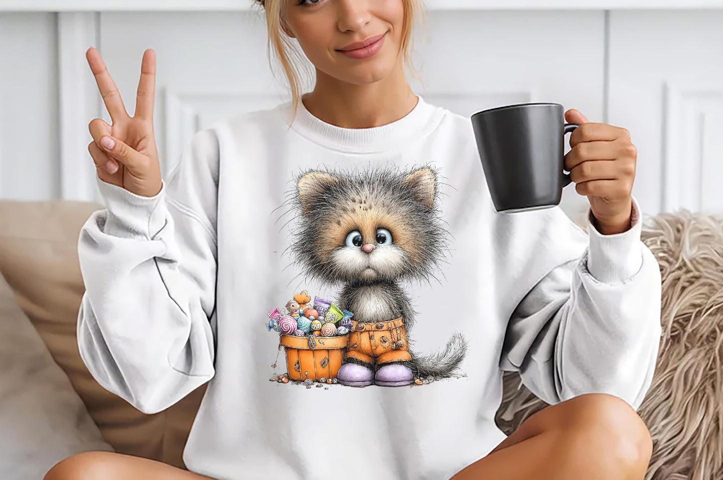 Whimsical Funny Cats Halloween Clipart PNG Bundle