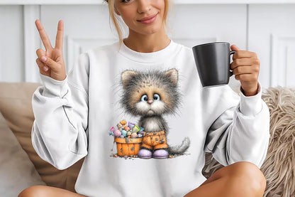 Whimsical Funny Cats Halloween Clipart PNG Bundle