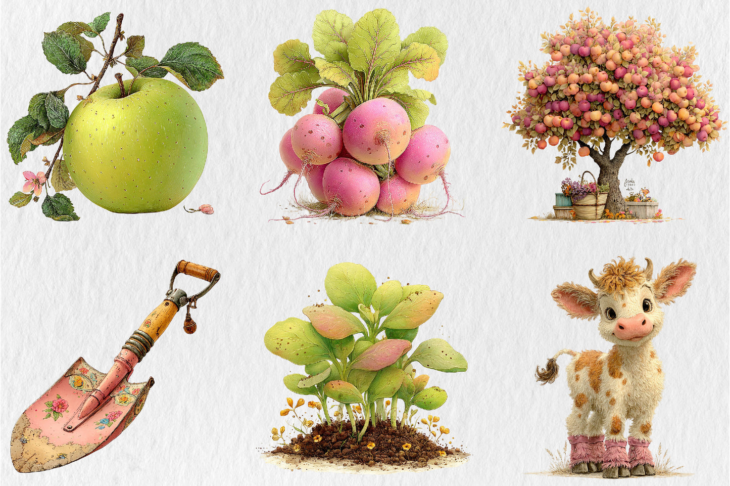 Whimsical Cute Farm PNG Funny Pig Mouse Cat Farmer Clipart Bundle