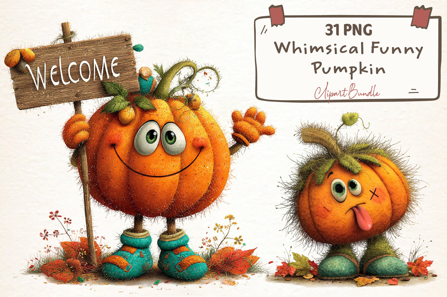 Whimsical Funny Pumpkin PNG  Cute Autumn Halloween Pumpkin Clipart