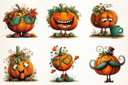 Whimsical Funny Pumpkin PNG  Cute Autumn Halloween Pumpkin Clipart
