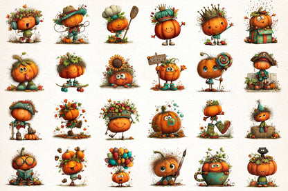 Whimsical Funny Pumpkin PNG  Cute Autumn Halloween Pumpkin Clipart