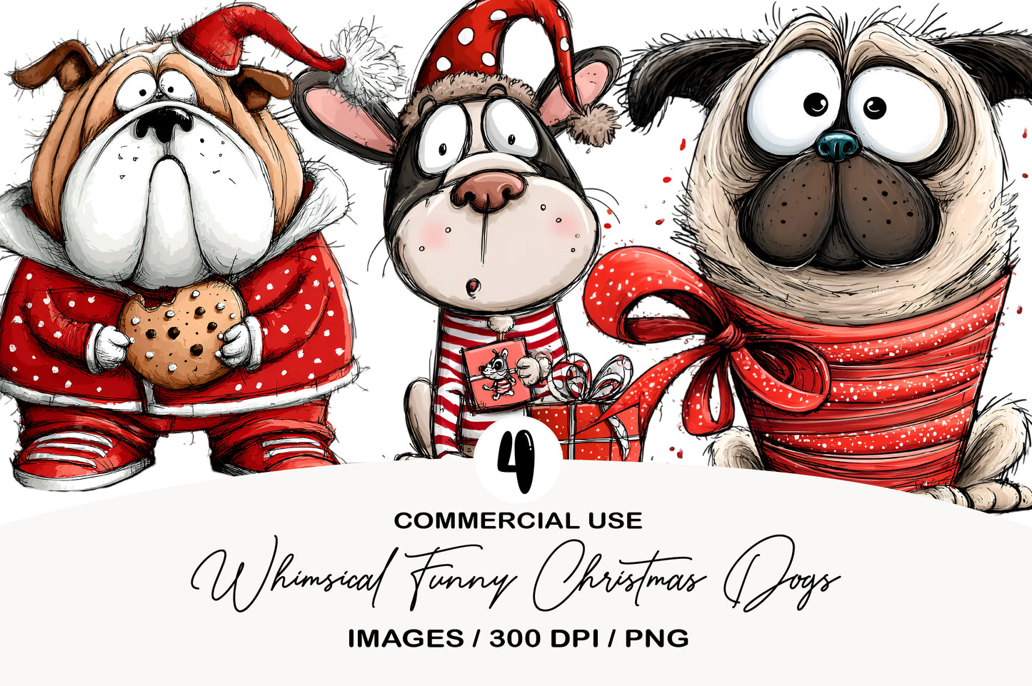 Whimsical Funny Puppy Christmas Dogs Clipart PNG Bundle | Cute Watercolor Holiday Puppy Clipart | Festive Christmas Dog PNG