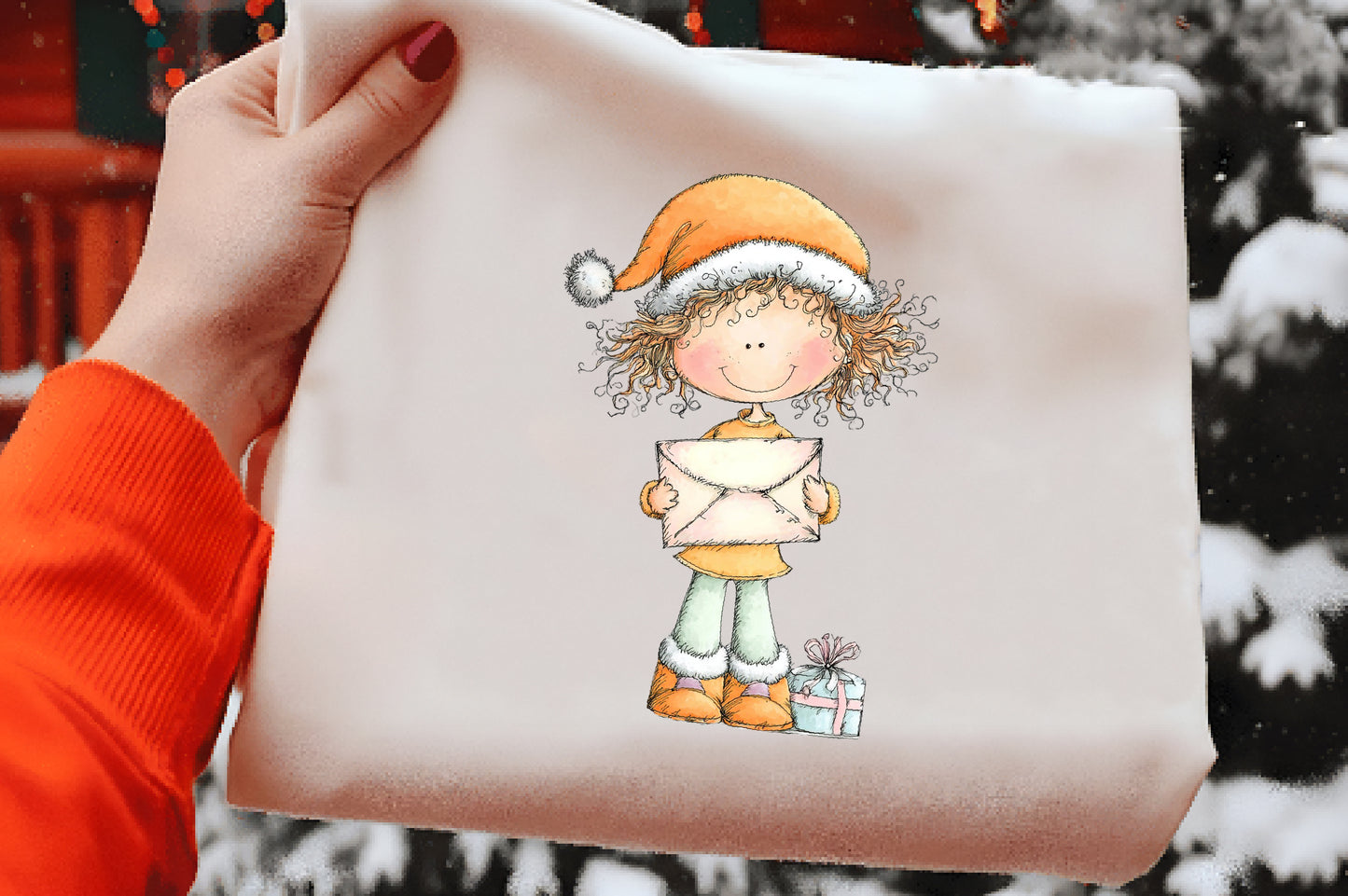 Whimsical Christmas Girls PNG | Santa Hat Girl Clipart | 4 PNG