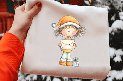Whimsical Christmas Girls PNG | Santa Hat Girl Clipart | 4 PNG