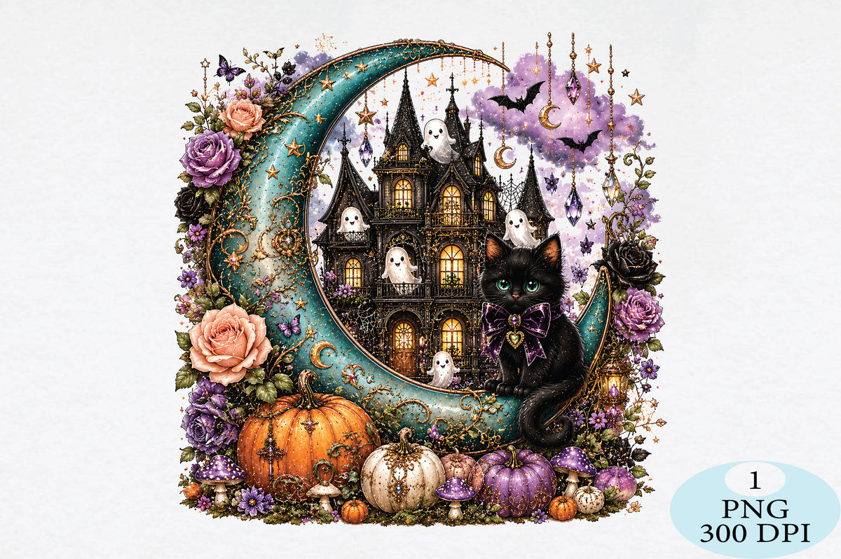Whimsical Halloween Cat PNG