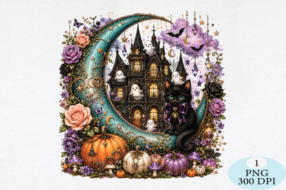 Whimsical Halloween Cat PNG