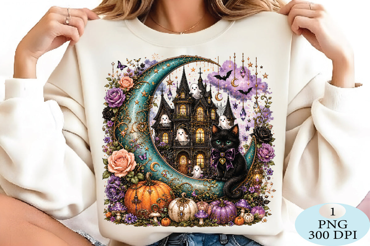 Whimsical Halloween Cat PNG