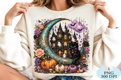 Whimsical Halloween Cat PNG