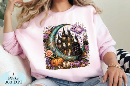 Whimsical Halloween Cat PNG