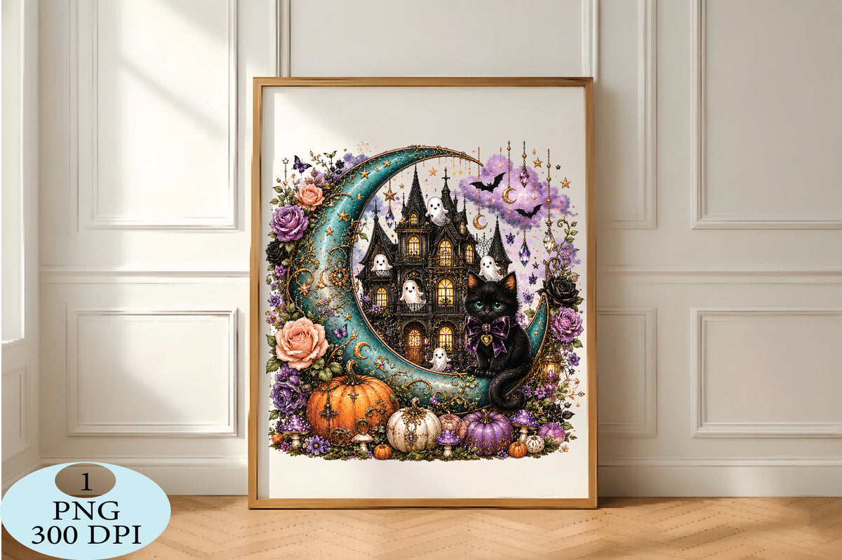 Whimsical Halloween Cat PNG