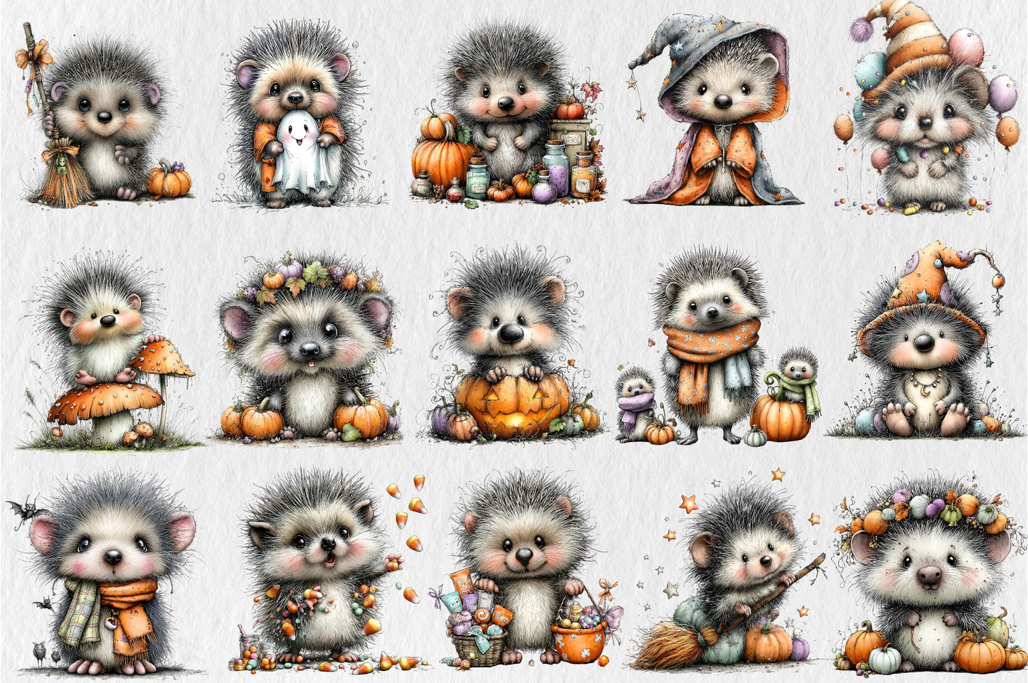 Whimsical Halloween Hedgehog PNG Cute Spooky Ghost Trick or Treat Clipart