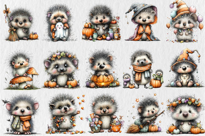 Whimsical Halloween Hedgehog PNG Cute Spooky Ghost Trick or Treat Clipart
