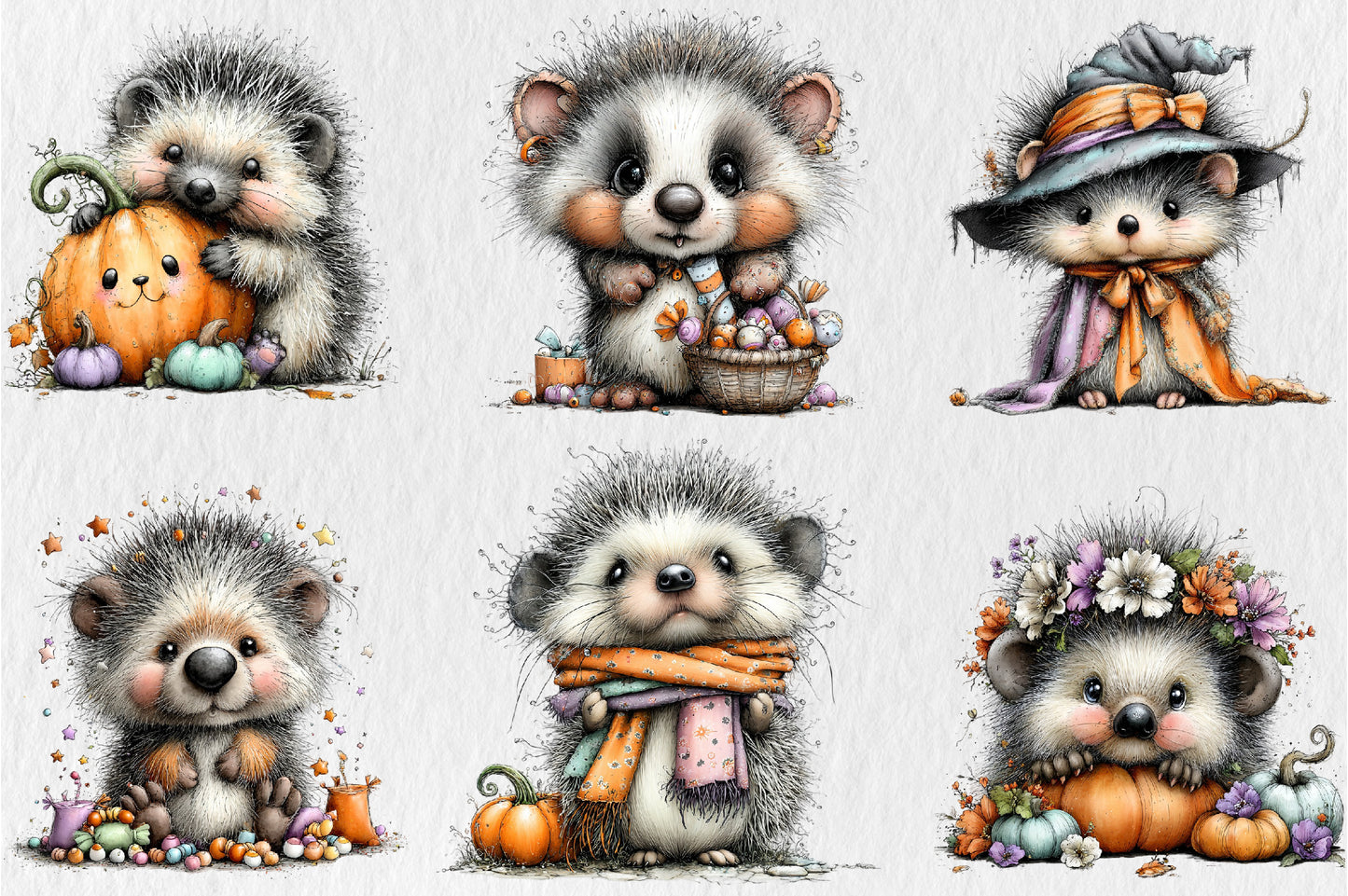 Whimsical Halloween Hedgehog PNG Cute Spooky Ghost Trick or Treat Clipart