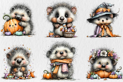 Whimsical Halloween Hedgehog PNG Cute Spooky Ghost Trick or Treat Clipart