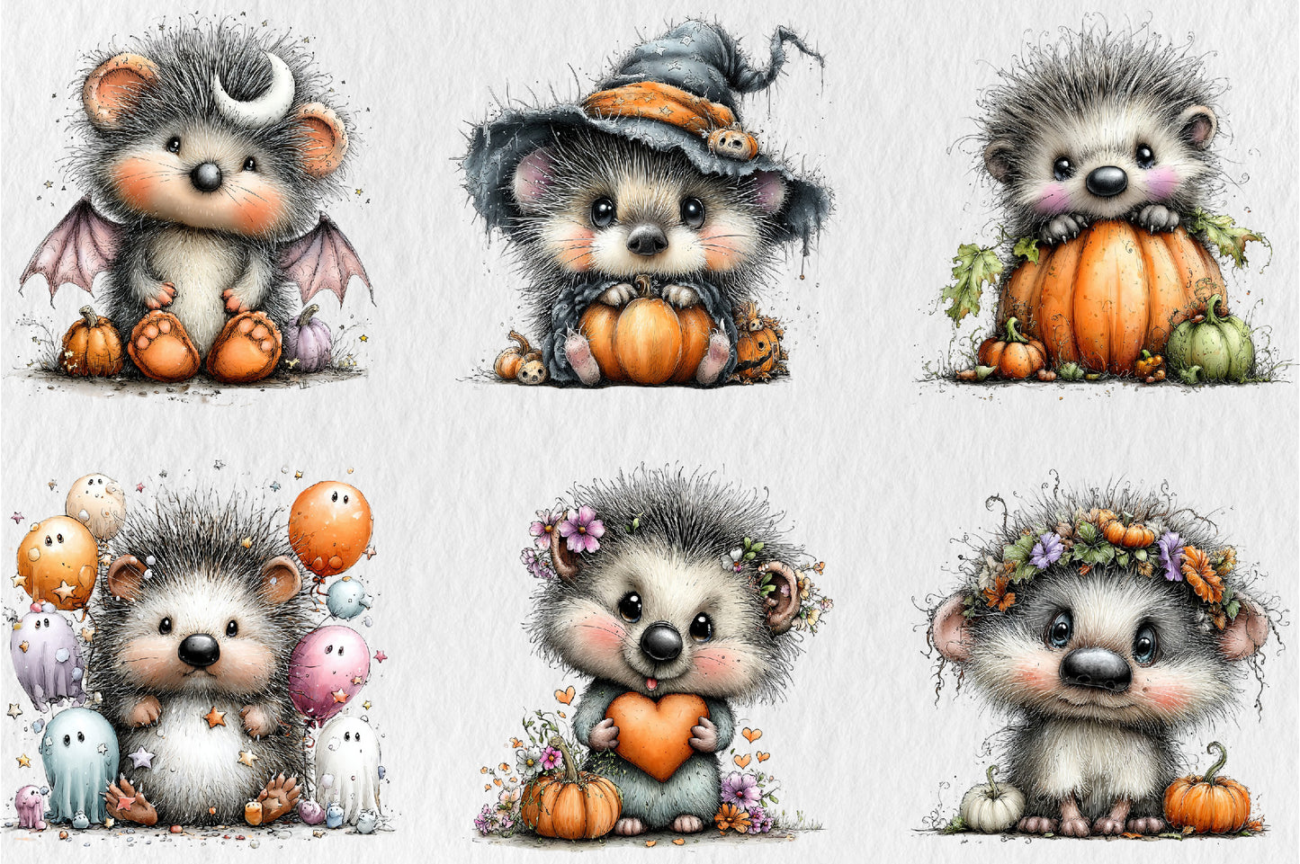 Whimsical Halloween Hedgehog PNG Cute Spooky Ghost Trick or Treat Clipart