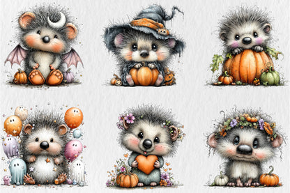 Whimsical Halloween Hedgehog PNG Cute Spooky Ghost Trick or Treat Clipart