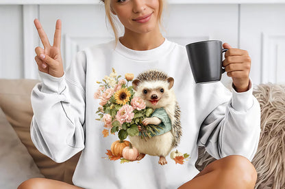 Whimsical Halloween Hedgehog PNG Bundle Cute Autumn Animal Clipart