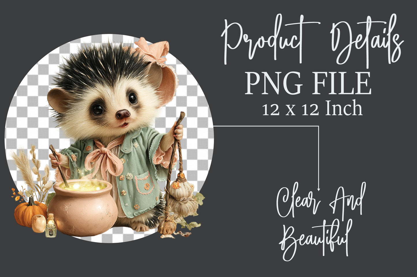 Whimsical Halloween Hedgehog PNG Bundle Cute Autumn Animal Clipart