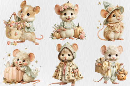 Whimsical Halloween Mouse PNG Bundle Cute Spooky Animal Clipart