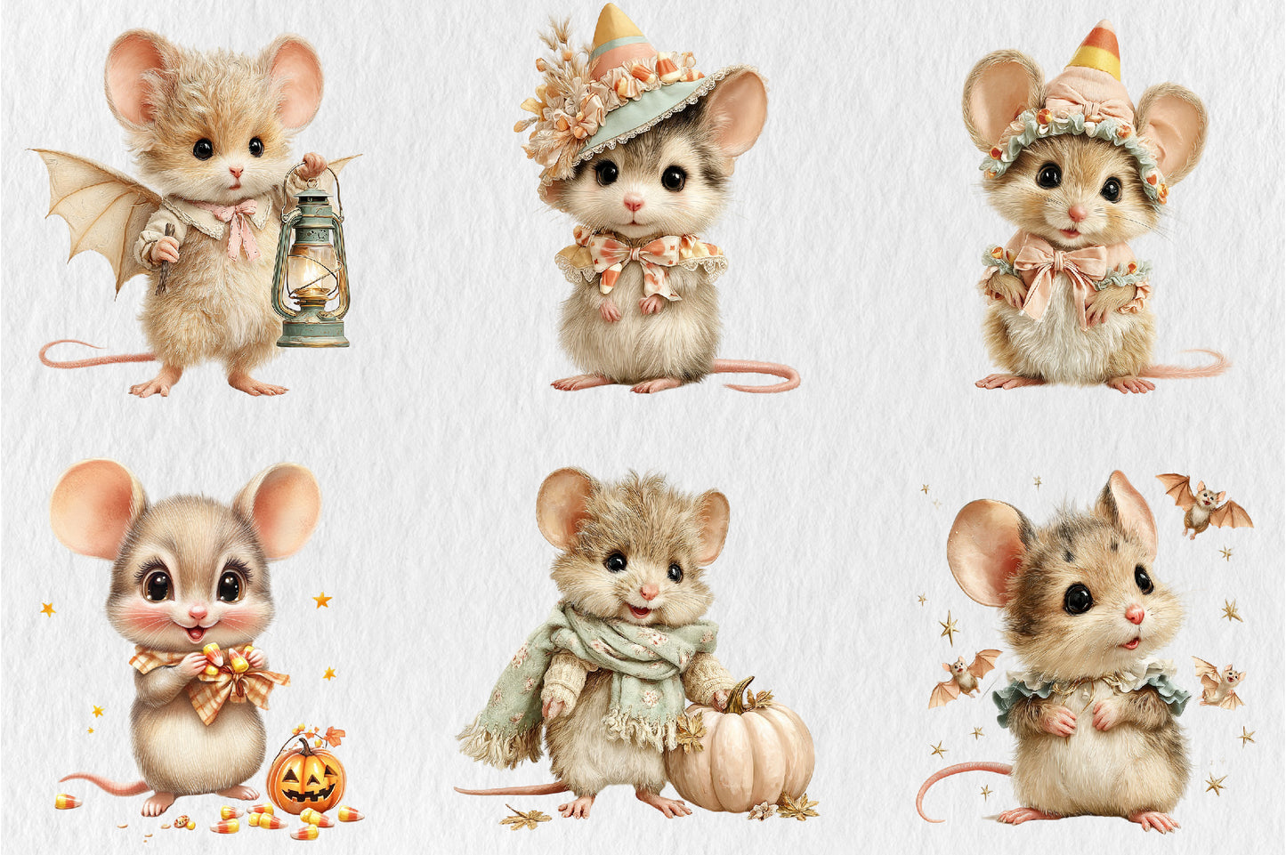 Whimsical Halloween Mouse PNG Bundle Cute Spooky Animal Clipart