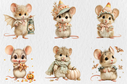 Whimsical Halloween Mouse PNG Bundle Cute Spooky Animal Clipart