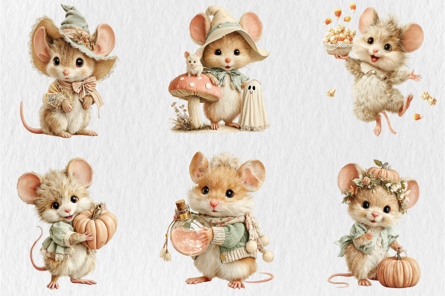 Whimsical Halloween Mouse PNG Bundle Cute Spooky Animal Clipart