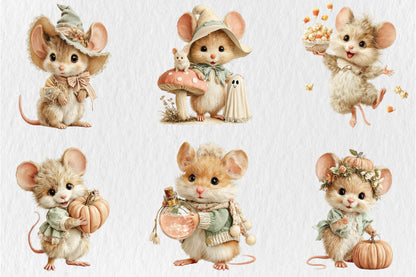Whimsical Halloween Mouse PNG Bundle Cute Spooky Animal Clipart