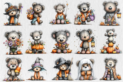 Whimsical Halloween Teddy Bear PNG Cute Spooky Trick or Treat Clipart