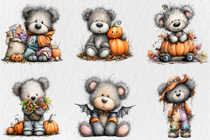 Whimsical Halloween Teddy Bear PNG Cute Spooky Trick or Treat Clipart