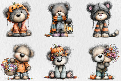 Whimsical Halloween Teddy Bear PNG Cute Spooky Trick or Treat Clipart