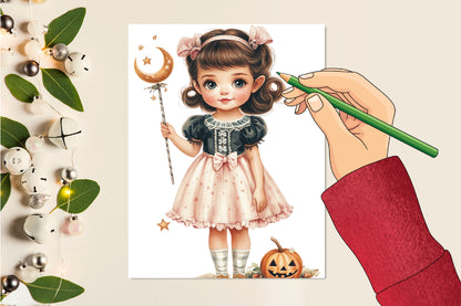 Whimsical Halloween Witch Girls PNG Bundle Cute Spooky Girl Clipart