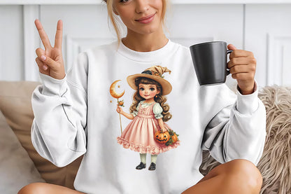Whimsical Halloween Witch Girls PNG Bundle Cute Spooky Girl Clipart