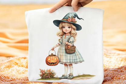 Whimsical Halloween Witch Girls PNG Bundle Cute Spooky Girl Clipart