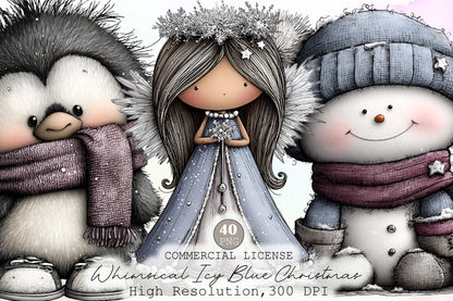 Whimsical Icy Blue Christmas Clipart Cute Winter PNG Bundle