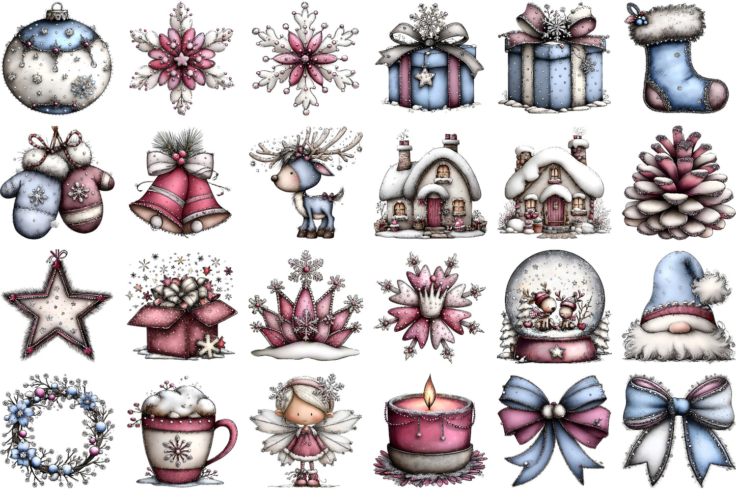 Whimsical Icy Blue Christmas Clipart Cute Winter PNG Bundle