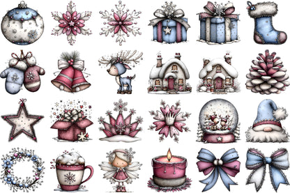 Whimsical Icy Blue Christmas Clipart Cute Winter PNG Bundle