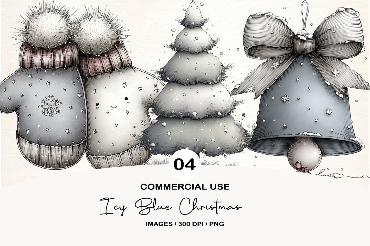 Whimsical Icy Blue Christmas Clipart PNG Bundle | Watercolor Winter Holiday Clipart | Elegant Blue Christmas PNG