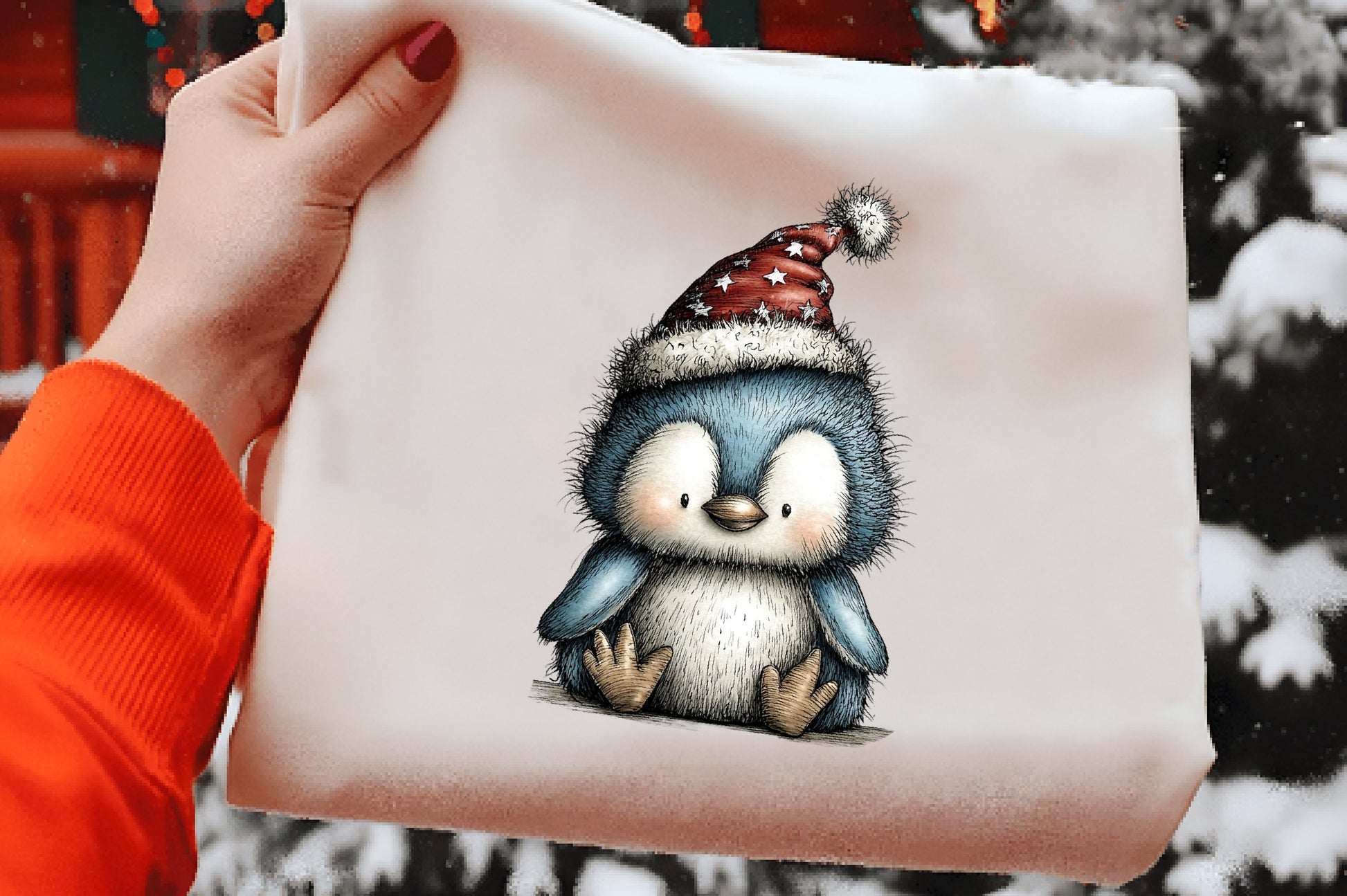 Icy Blue Christmas Clipart PNG | Blue Christmas Penguin & Star | 4 PNG