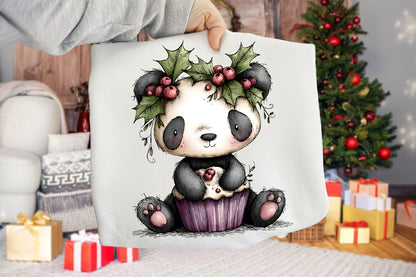Whimsical Panda Christmas Clipart PNG Bundle | Cute Watercolor Holiday Panda Clipart | Festive Winter Panda PNG
