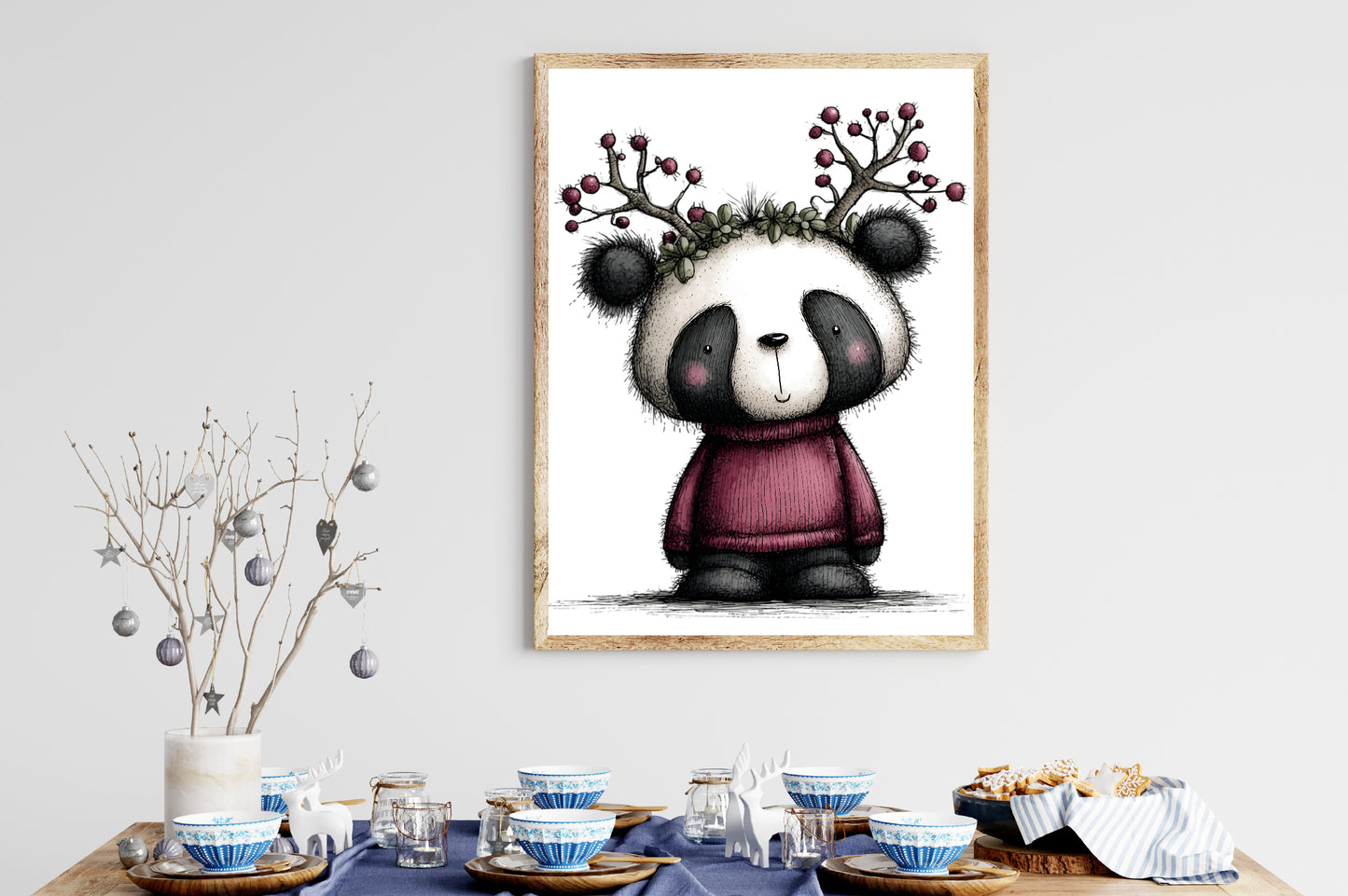 Whimsical Panda Christmas Clipart PNG Bundle | Cute Watercolor Holiday Panda Clipart | Festive Winter Panda PNG