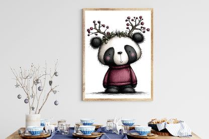 Whimsical Panda Christmas Clipart PNG Bundle | Cute Watercolor Holiday Panda Clipart | Festive Winter Panda PNG