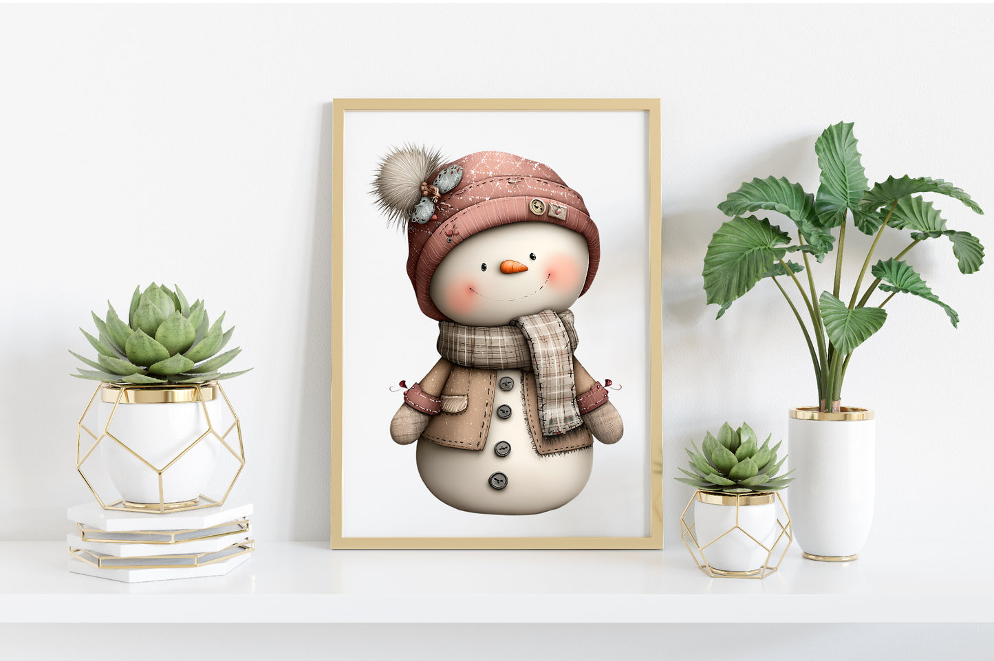 Whimsical Patchwork Snowman Clipart PNG Bundle | Cute Watercolor Quilted Snowman Clipart