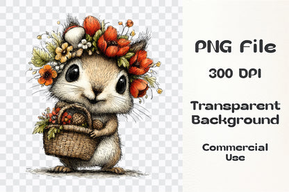 Pink Autumn Fall Clipart PNG Bundle | Cute Woodland Animals, Floral Harvest & Whimsical Fall Graphics
