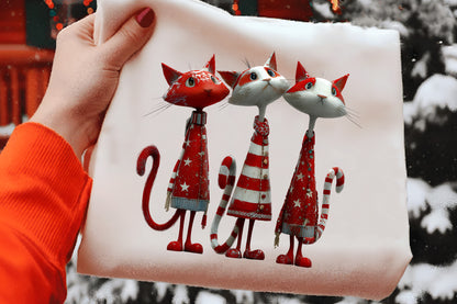Whimsical Quirky Christmas Cats Clipart PNG