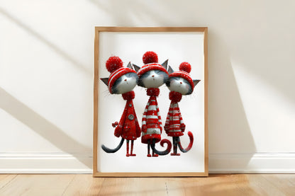 Whimsical Quirky Christmas Cats Clipart PNG