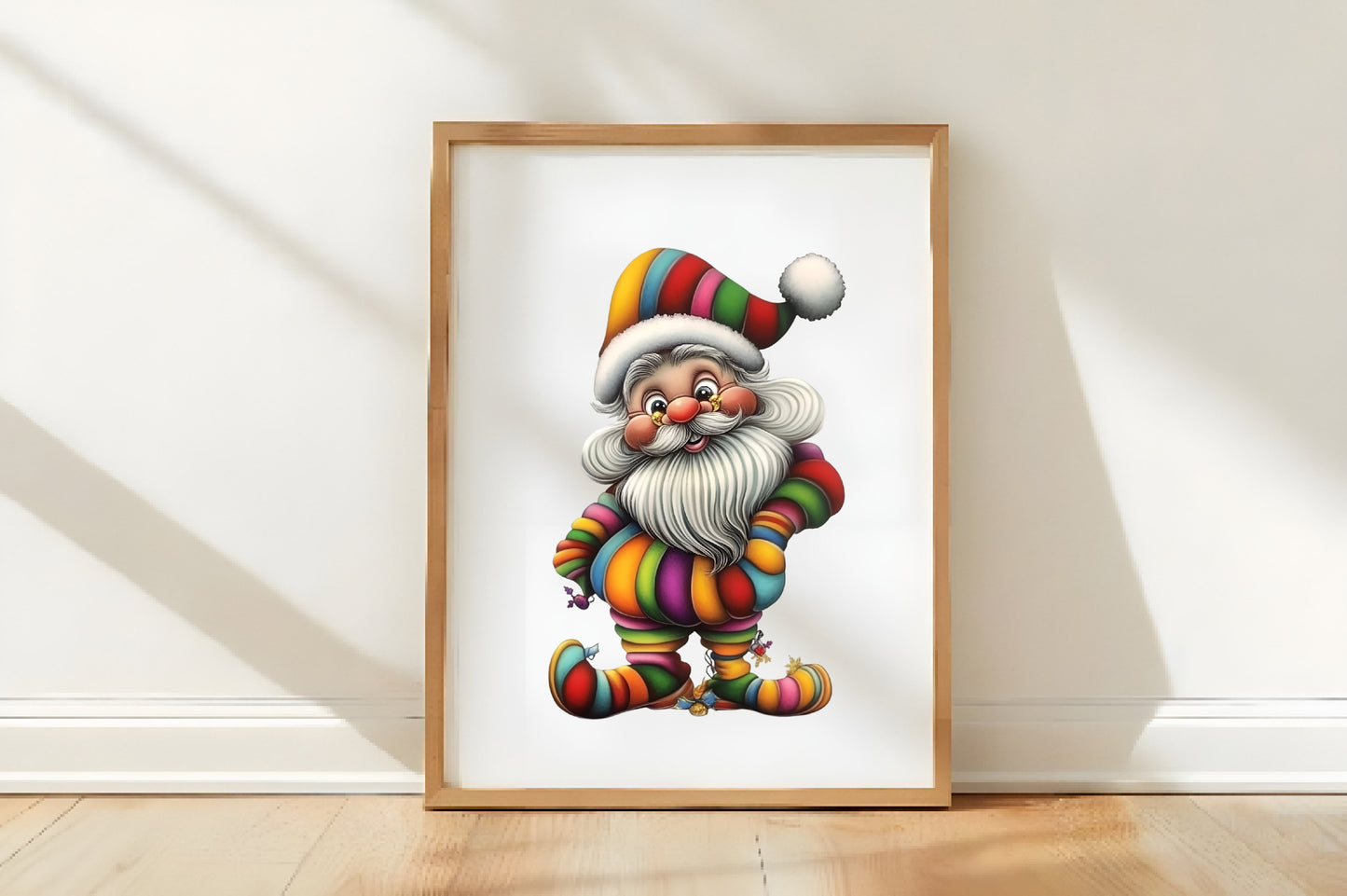 Whimsical Rainbow Santa Clipart PNG Bundle | Cute Watercolor Rainbow Santa Claus Clipart | Pastel Christmas Santa PNG